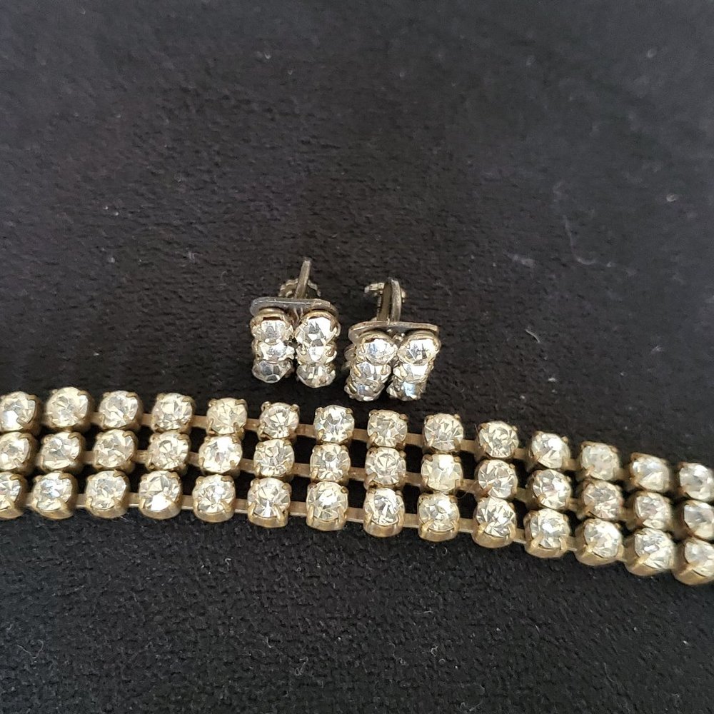 1940s Czechoslovakia Rhinestones bracelet earrings